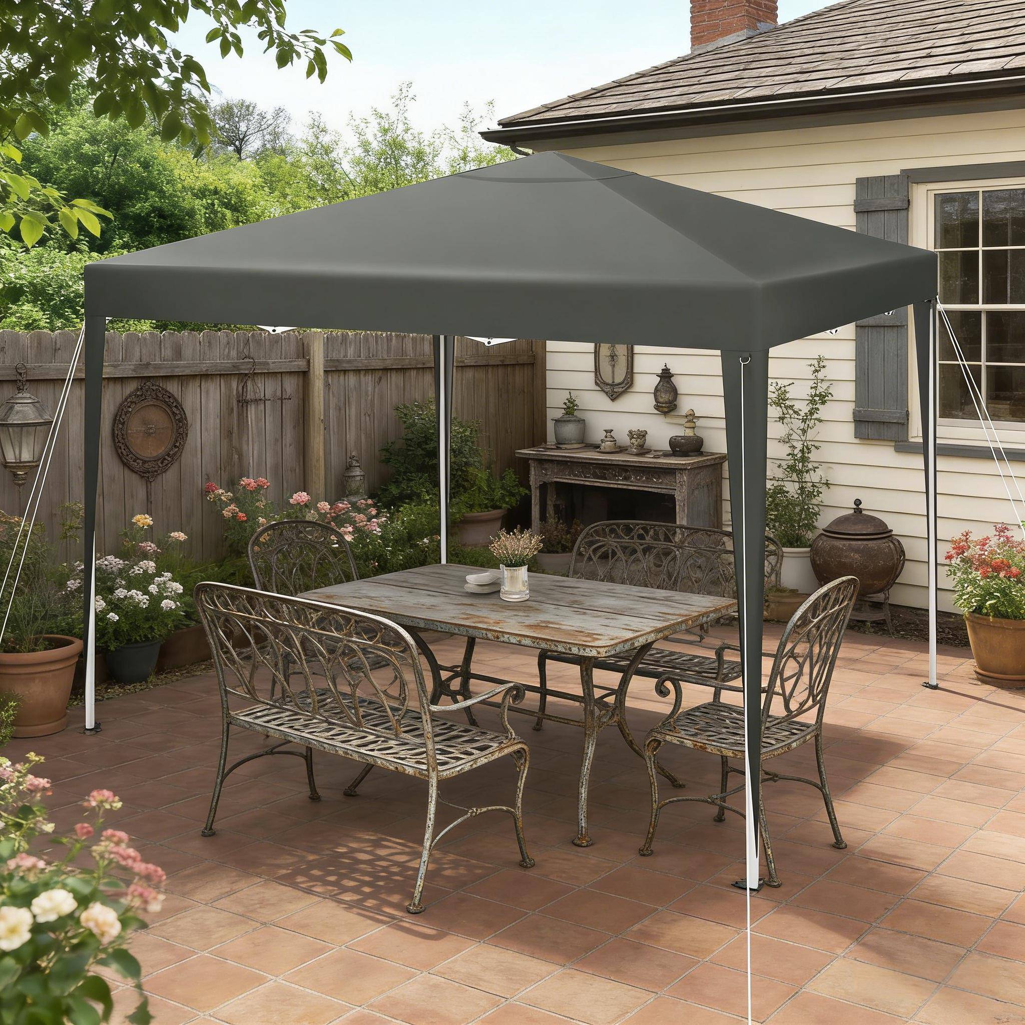 ComfortXL - Tonnelle Pliante Acier Oxford pour Jardin Événements Imperméable Anti-UV 3x3m Gris Foncé - ComfortXL Outdoor Living - Image 5