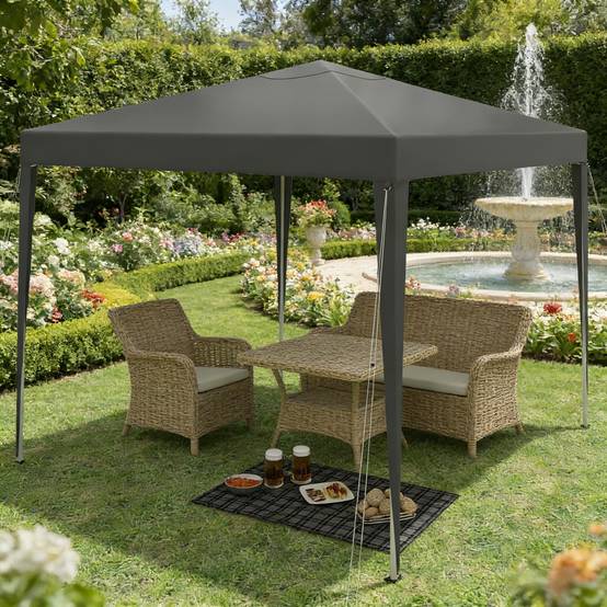 ComfortXL - Tonnelle Pliante Acier Oxford pour Jardin Événements Imperméable Anti-UV 3x3m Gris Foncé - ComfortXL Outdoor Living - Image 2