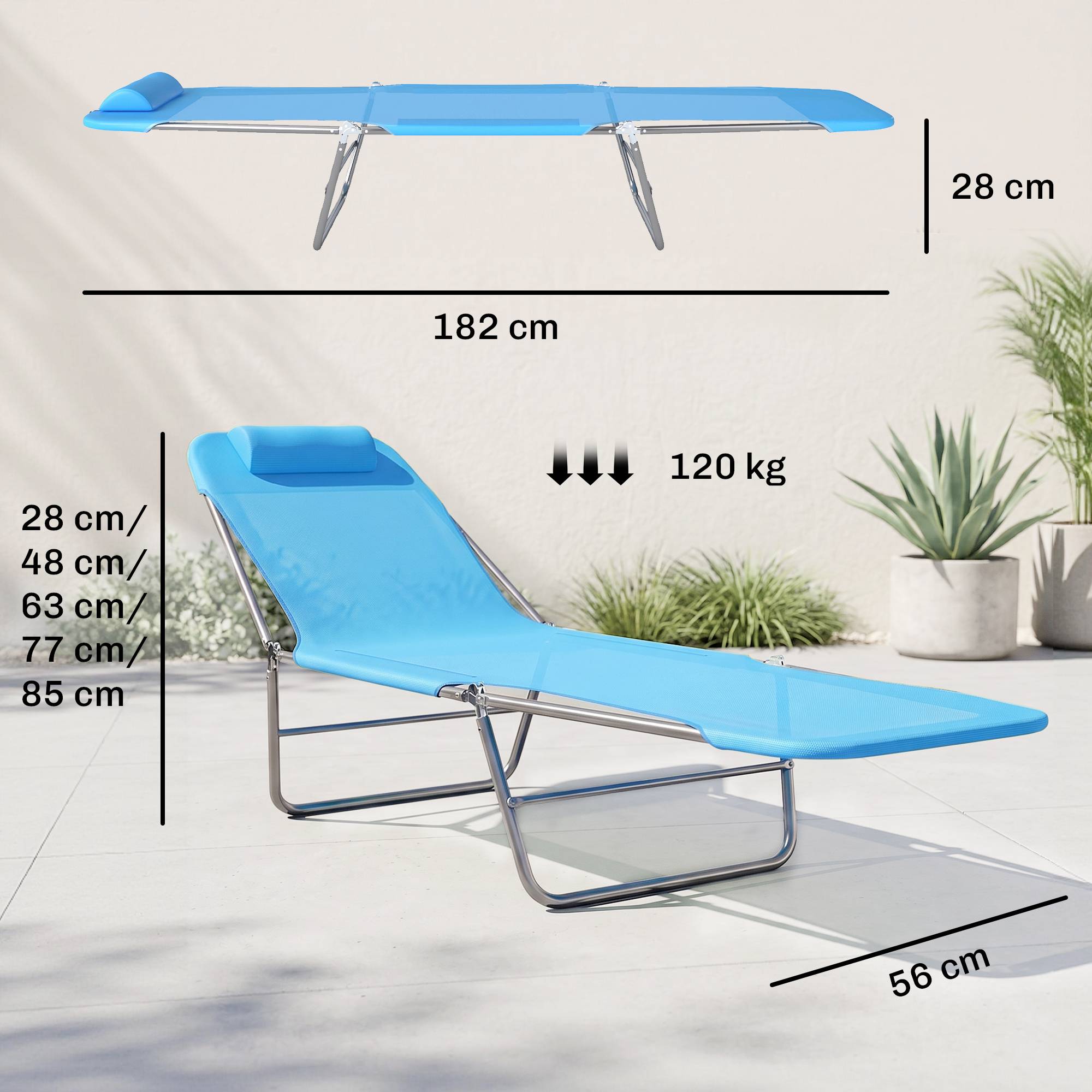 Sans Marque - Transat pliant avec dossier inclinable et coussin, 182 x 56 x 24,5 cm - Image 5