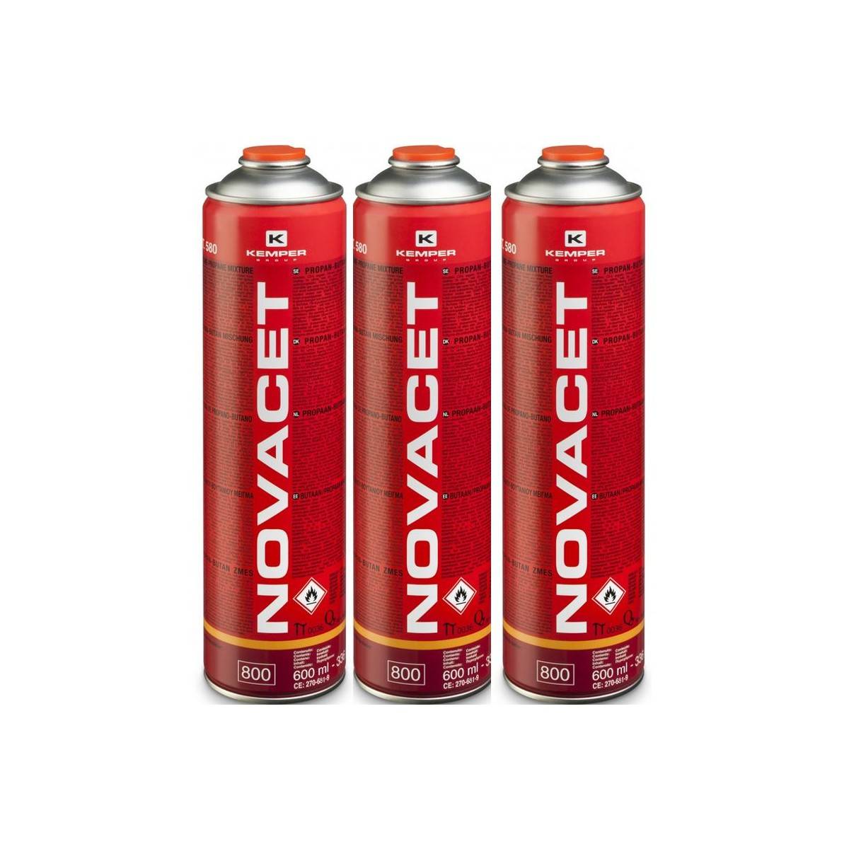 Pack de 3 Cartouches de gaz 330gr NOVACET Butane propane mix 600ml Valve 7/16 KEMPER - Image 1