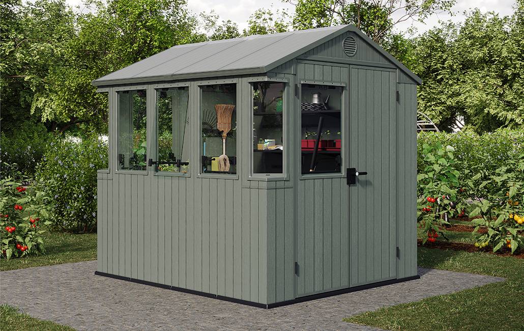 Keter - Serre de jardin avec abri de 4,5 m² Darwin - vert aspect bois - Keter - Image 1