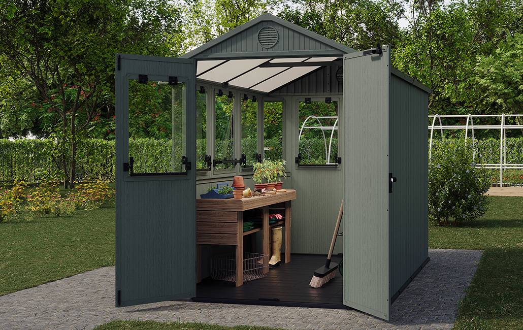 Keter - Serre de jardin avec abri de 4,5 m² Darwin - vert aspect bois - Keter - Image 6