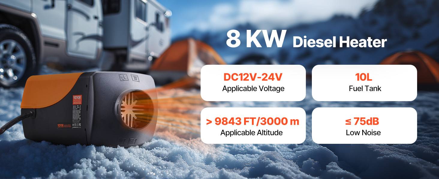 Vevor - VEVOR Chauffage diesel 8kW 12-24V, 0,18-0,37L/h, télécom., réservoir 10L - Image 9