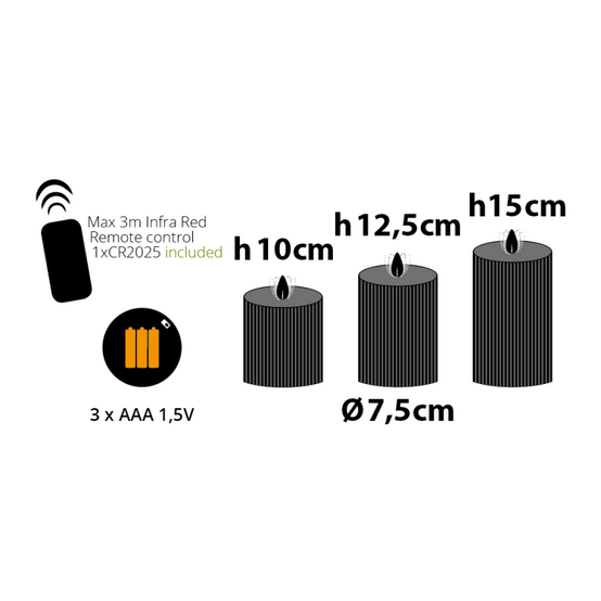 Lot de 3 Bougies Cylindriques Moving Flame avec Nervures Ø7,5cm H10/12,5/15cm Cire Ivoire avec Télécommande - Image 3