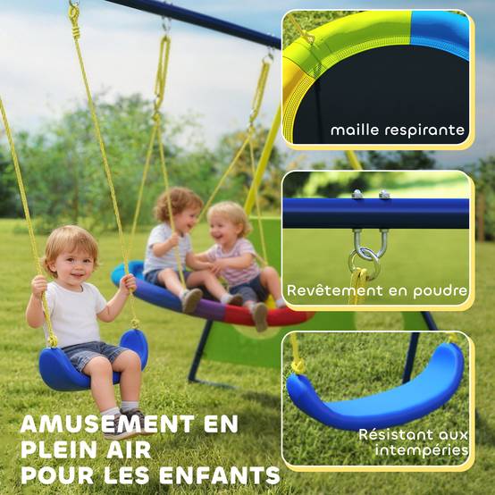 Balançoire Portique Enfants 4-en-1, avec Balançoire Nid, Panier de Basket et Cage de Football, Aire de Jeux - Image 9