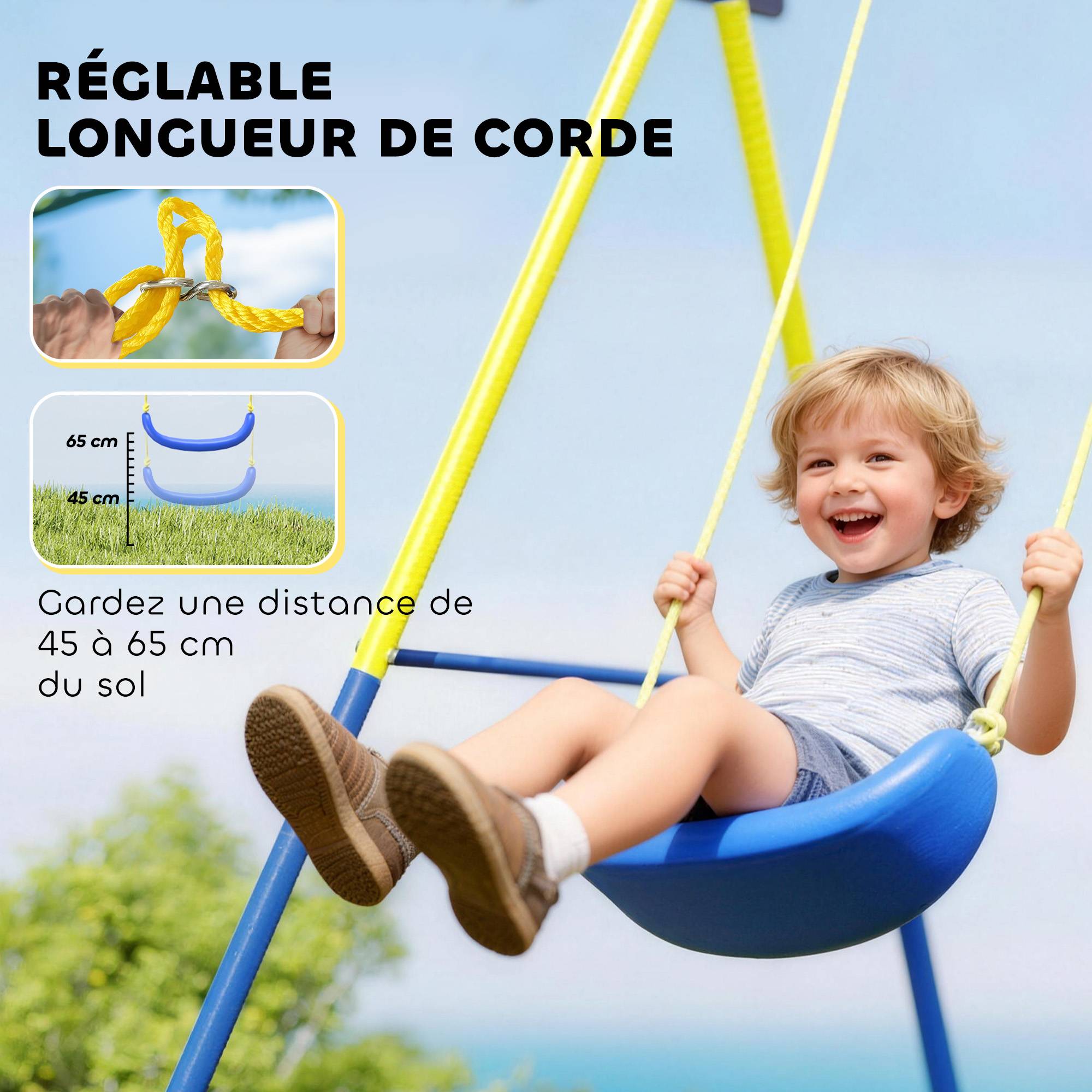 Balançoire Portique Enfants 4-en-1, avec Balançoire Nid, Panier de Basket et Cage de Football, Aire de Jeux - Image 8