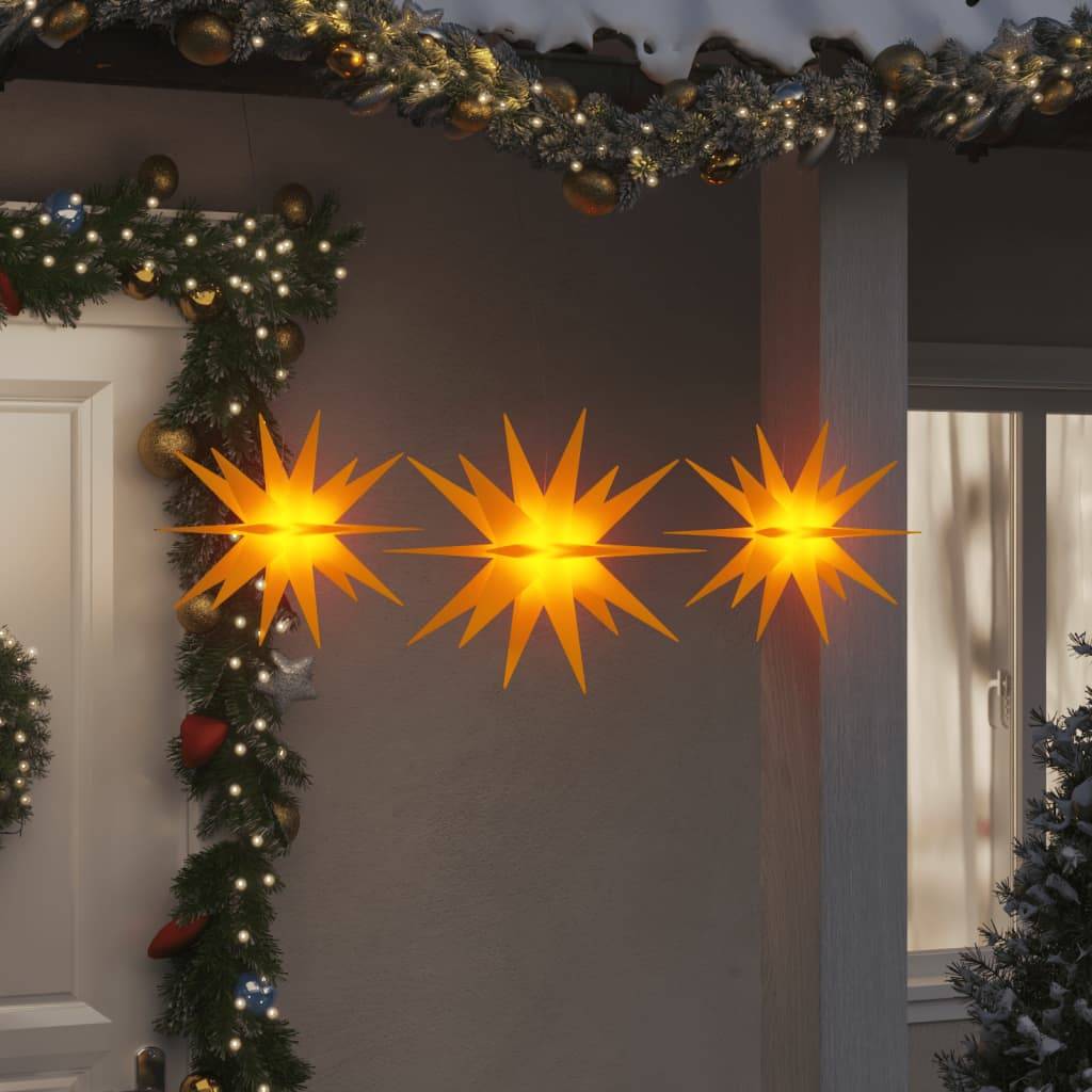 Lot de 3 Étoiles de Noël LED Pliables à Piles Décoration Fête Jaune – ComfortXL Outdoor Living - Image 1