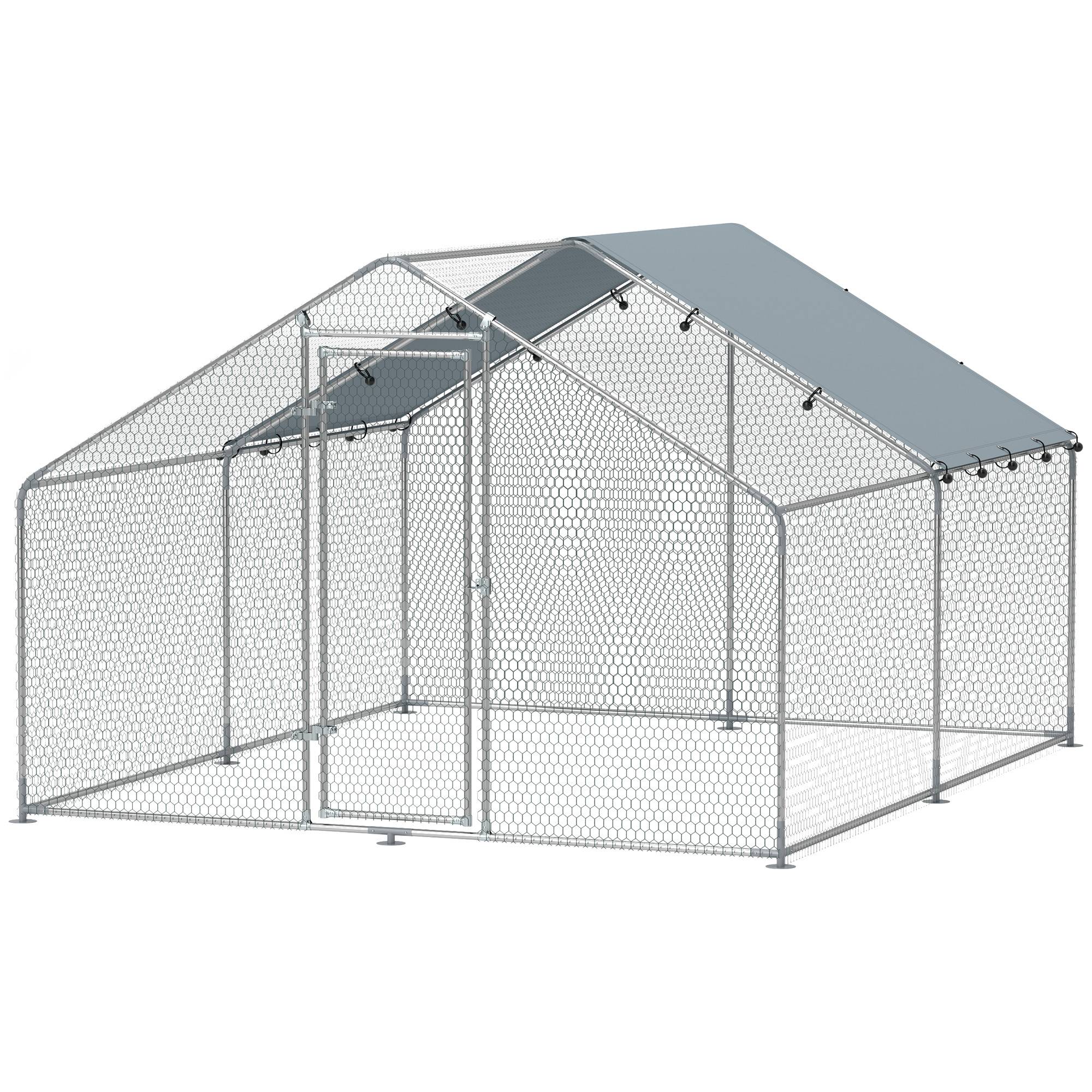 Sans Marque - Poulailler 10,2 m² 10-15 poules toit étanche acier/tissu 3x3,4x1,9 m argent - Image 2