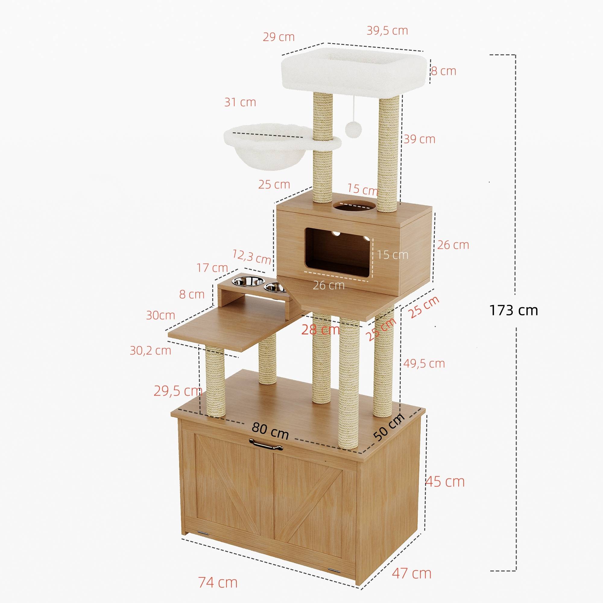 Arbre à Chat Design Meuble Litière MDF Griffoir Espace Repos 172cm Noyer - ComfortXL Pet Living - Image 3