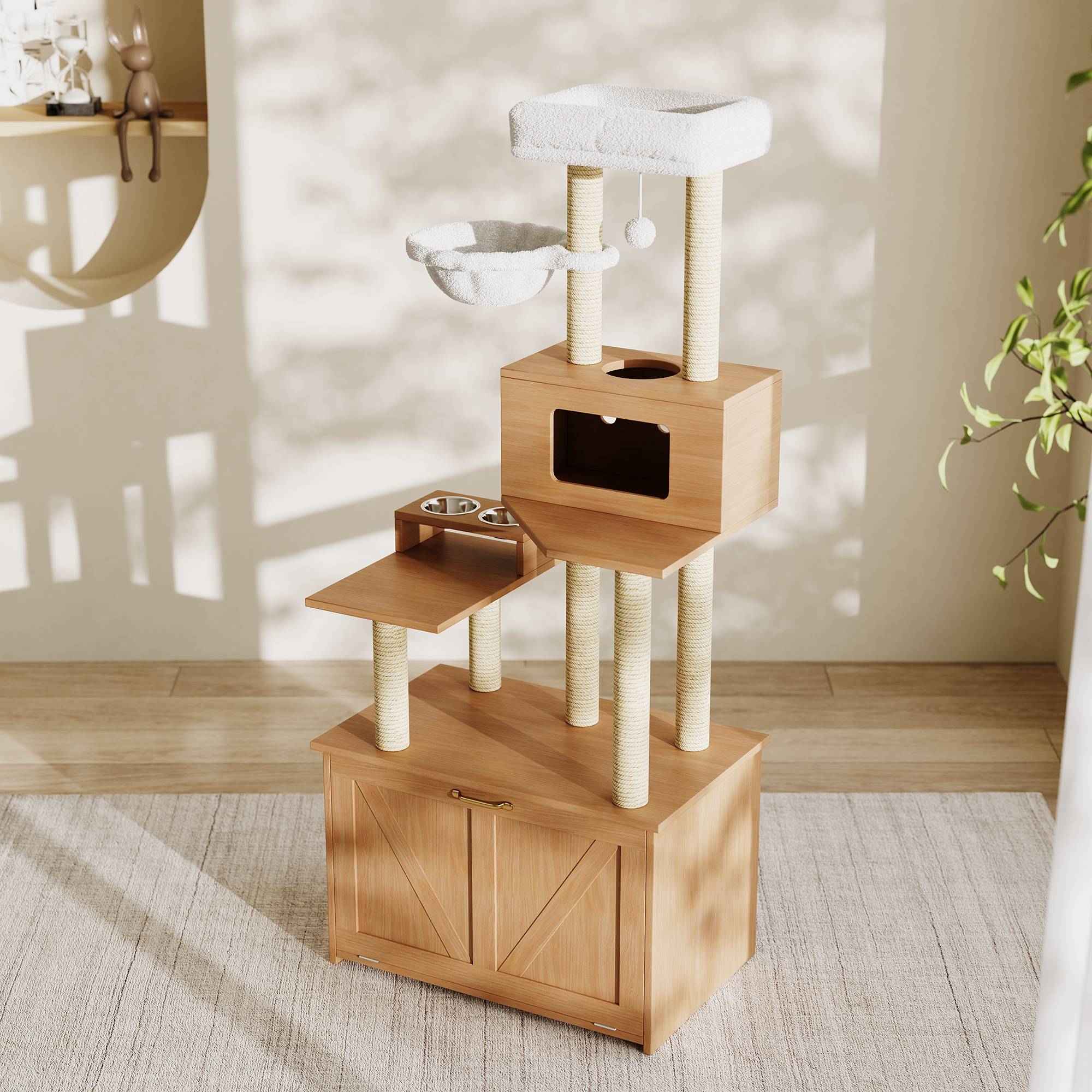 Arbre à Chat Design Meuble Litière MDF Griffoir Espace Repos 172cm Noyer - ComfortXL Pet Living - Image 1
