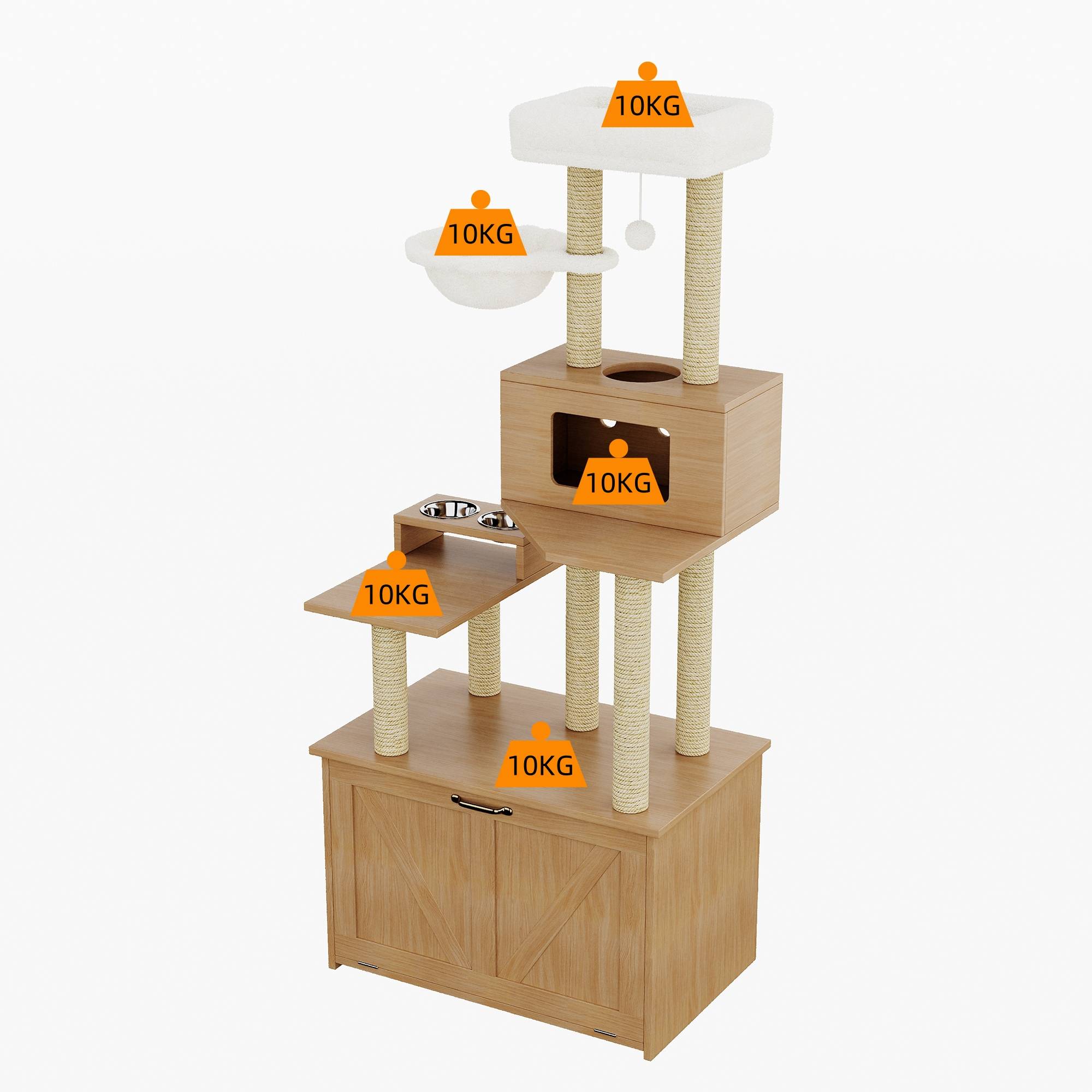 Arbre à Chat Design Meuble Litière MDF Griffoir Espace Repos 172cm Noyer - ComfortXL Pet Living - Image 4