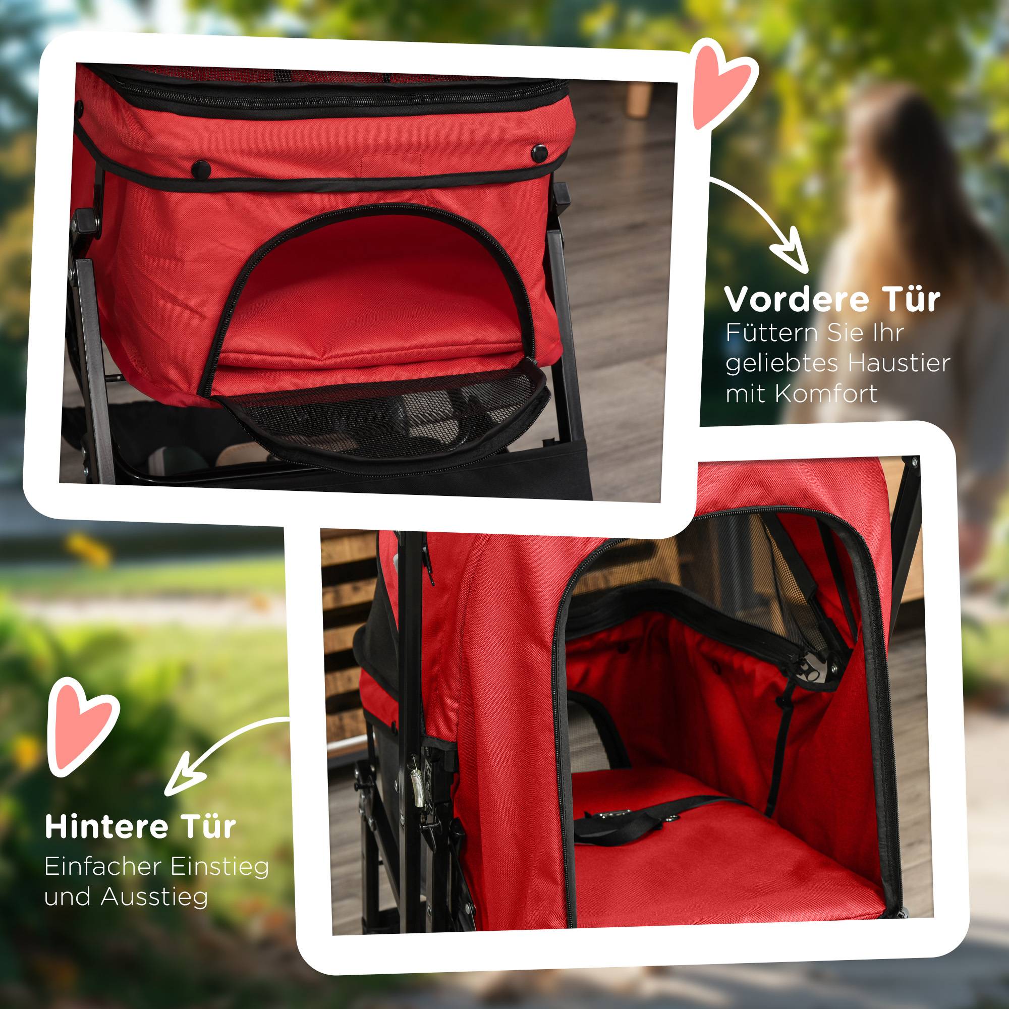 Poussette pour chien, poussette pour petits chiens et chats, poussette pour animaux de compagnie, poussette pour chat, rouge Oxford, 76,5 x 52 x 95 cm - Image 9