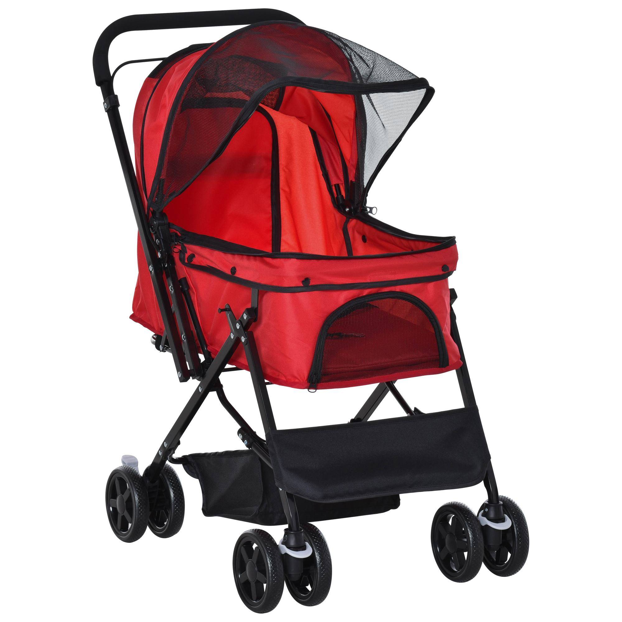 Poussette pour chien, poussette pour petits chiens et chats, poussette pour animaux de compagnie, poussette pour chat, rouge Oxford, 76,5 x 52 x 95 cm - Image 2