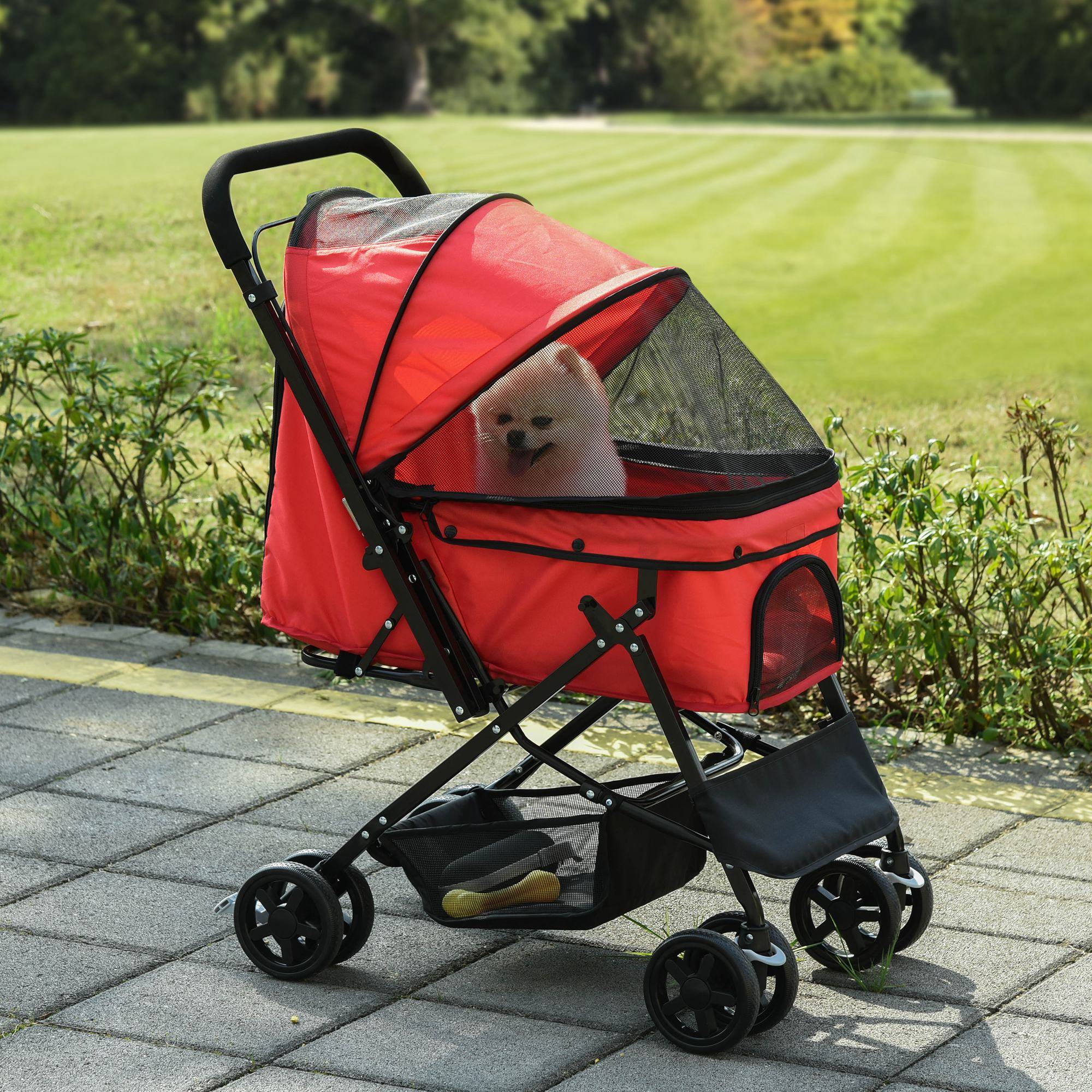 Poussette pour chien, poussette pour petits chiens et chats, poussette pour animaux de compagnie, poussette pour chat, rouge Oxford, 76,5 x 52 x 95 cm - Image 4