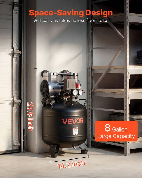Vevor - VEVOR Compresseur à Air Vertical sans Huile 30 L 1,5 kW 113 L/min à 6,2 bar - Image 4