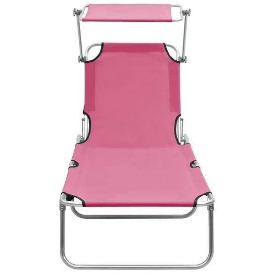 Helloshop26 - Transat chaise longue bain de soleil lit de jardin terrasse meuble d'extérieur pliable avec auvent rose aluminium - Image 3