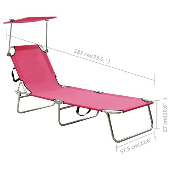 Helloshop26 - Transat chaise longue bain de soleil lit de jardin terrasse meuble d'extérieur pliable avec auvent rose aluminium - Image 8