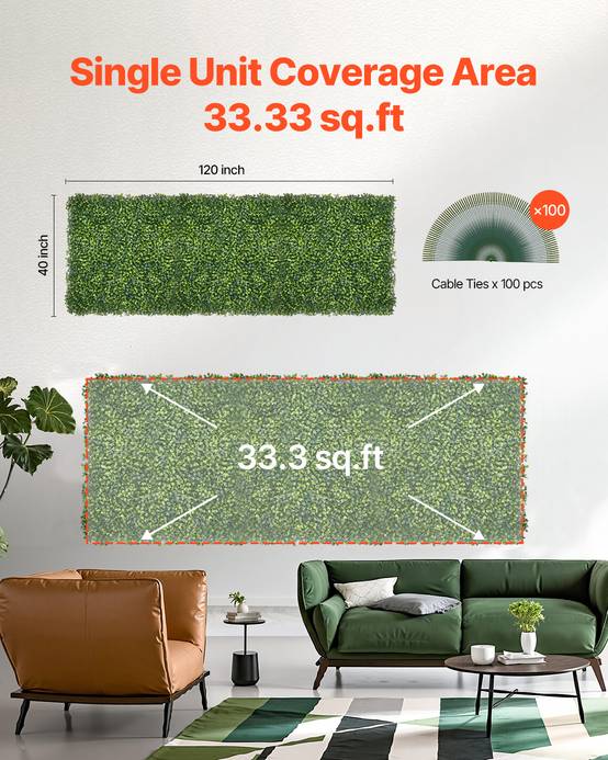 Vevor - VEVOR Mur végétal artificiel 300x100cm, herbe, emboîtable, brise-vue, lierre. - Image 6