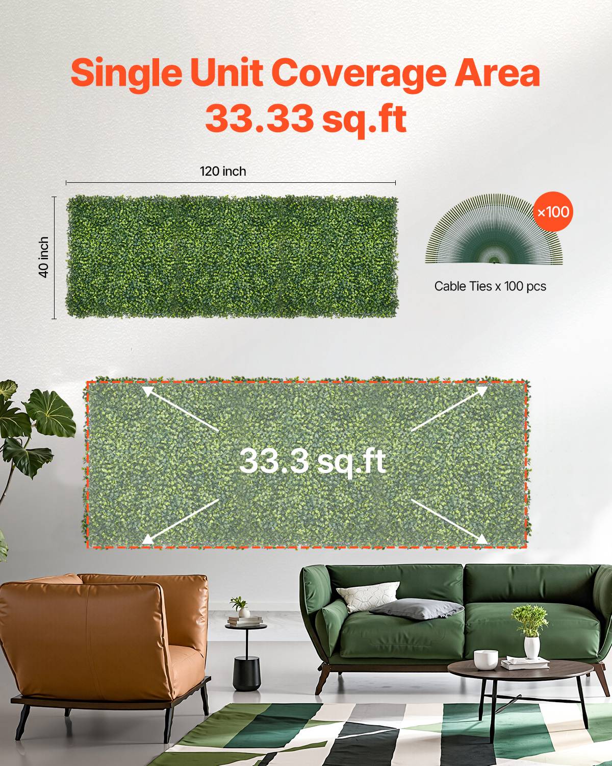 Vevor - VEVOR Mur végétal artificiel 300x100cm, herbe, emboîtable, brise-vue, lierre. - Image 6