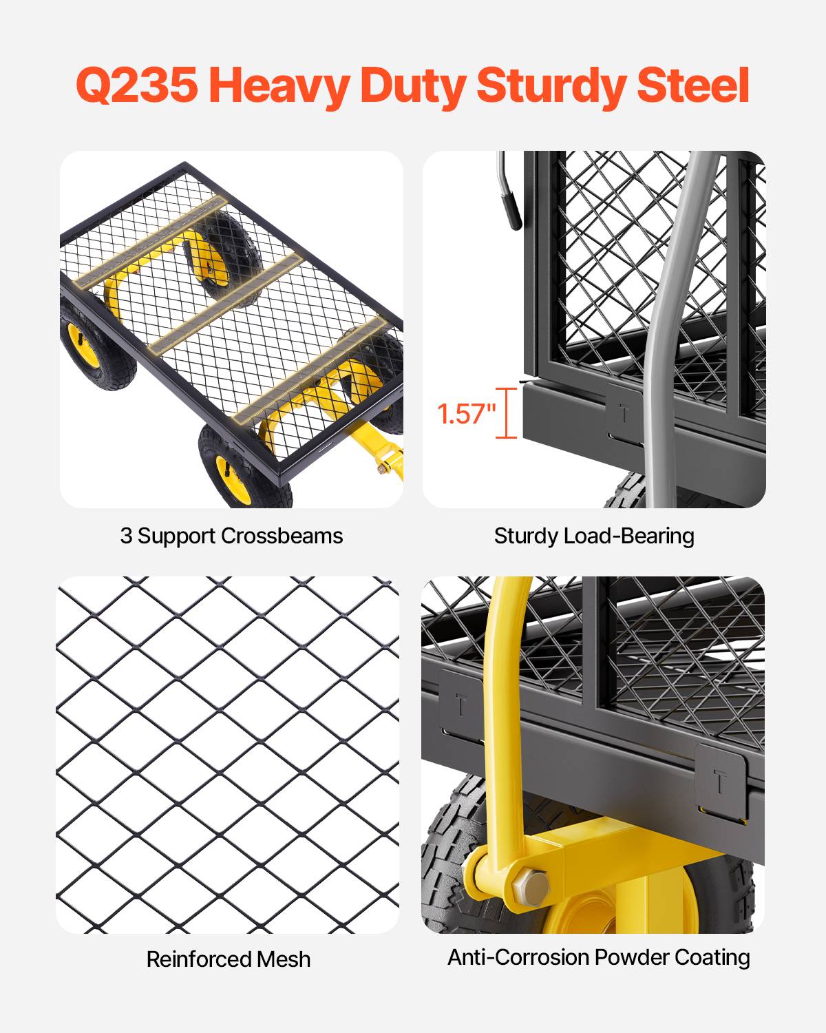Vevor - VEVOR Chariot de Jardin Transport Robuste Acier 226,80 kg Pneu 254 mm Jaune Noir - Image 4