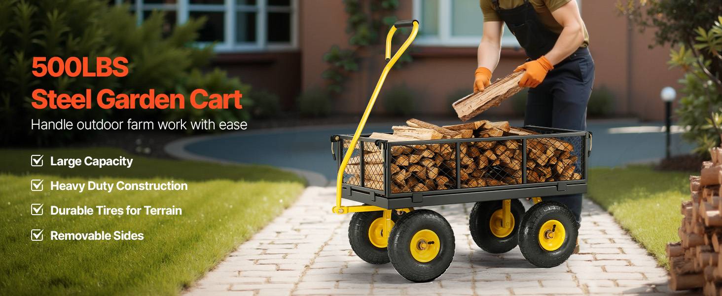 Vevor - VEVOR Chariot de Jardin Transport Robuste Acier 226,80 kg Pneu 254 mm Jaune Noir - Image 9