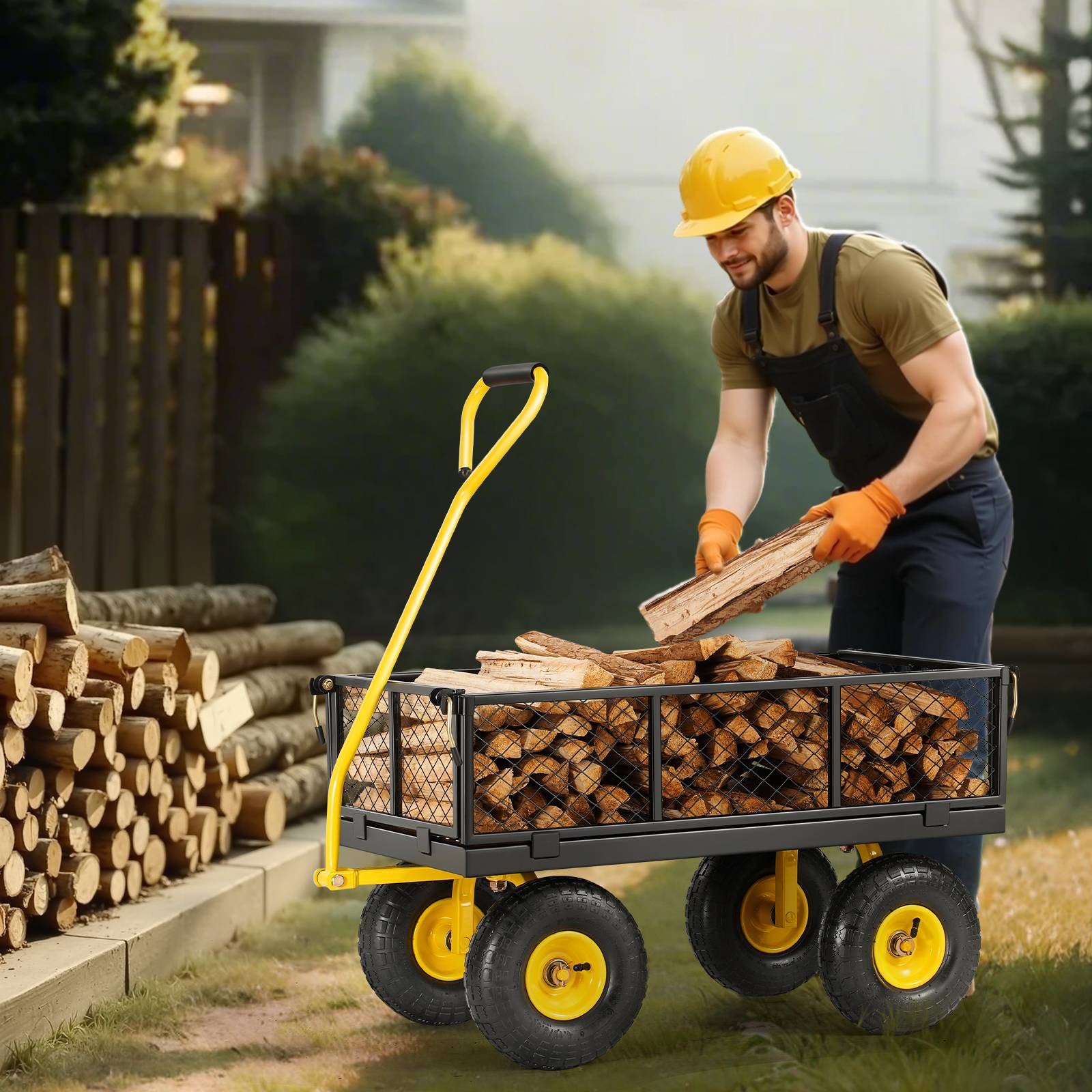 Vevor - VEVOR Chariot de Jardin Transport Robuste Acier 226,80 kg Pneu 254 mm Jaune Noir - Image 8