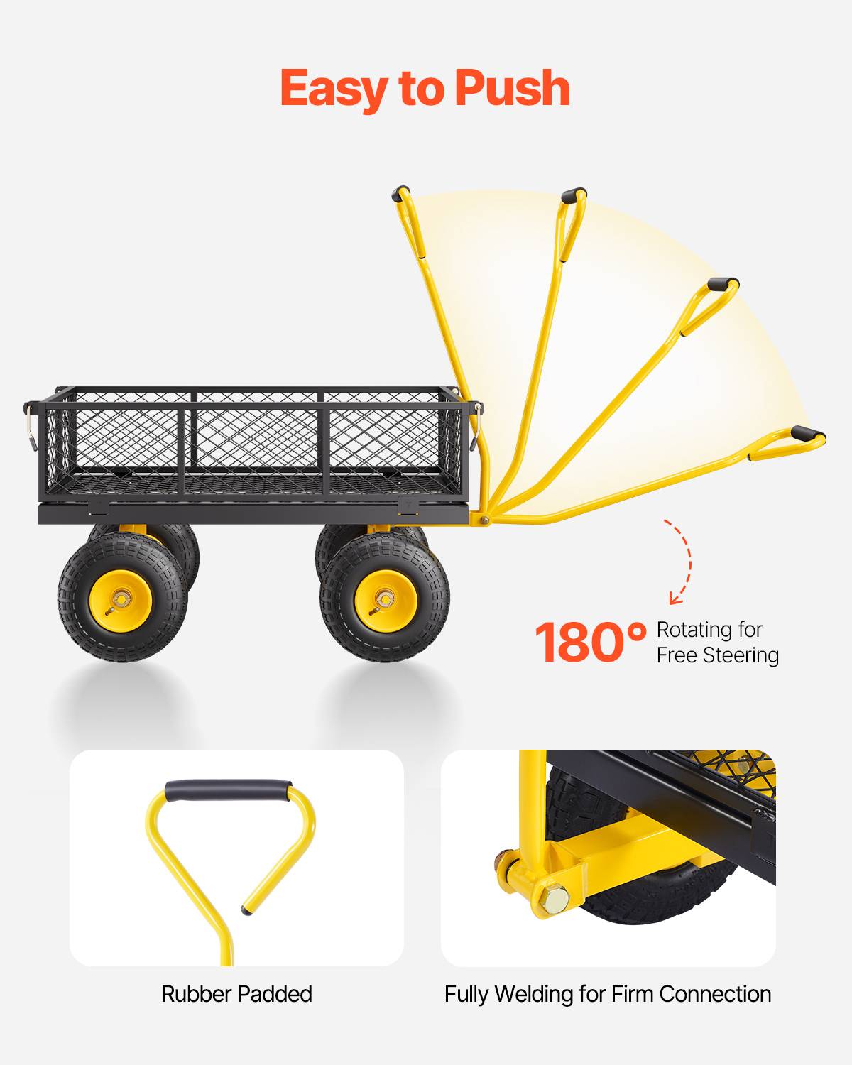 Vevor - VEVOR Chariot de Jardin Transport Robuste Acier 226,80 kg Pneu 254 mm Jaune Noir - Image 6