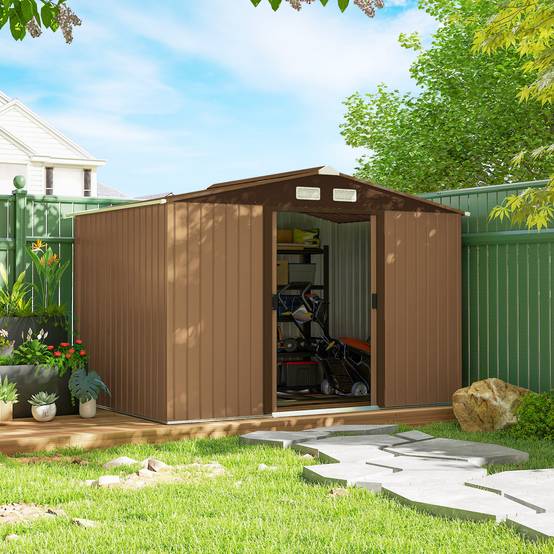 Remise de jardin 4,9 m² 277x195x192 cm 2 portes coulissantes base renforcée sol non inclus jaune - Image 3