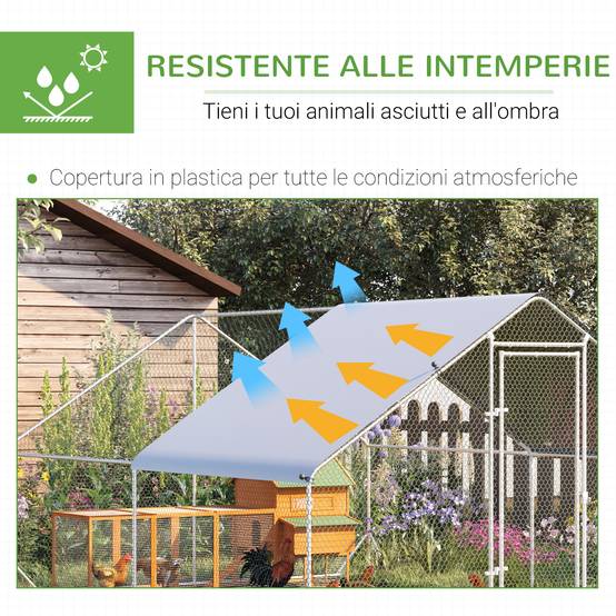 Poulailler de jardin avec structure galvanisée, bâche imperméable et grillage hexagonal, 3 x 4 x 2 m, argent - Image 6