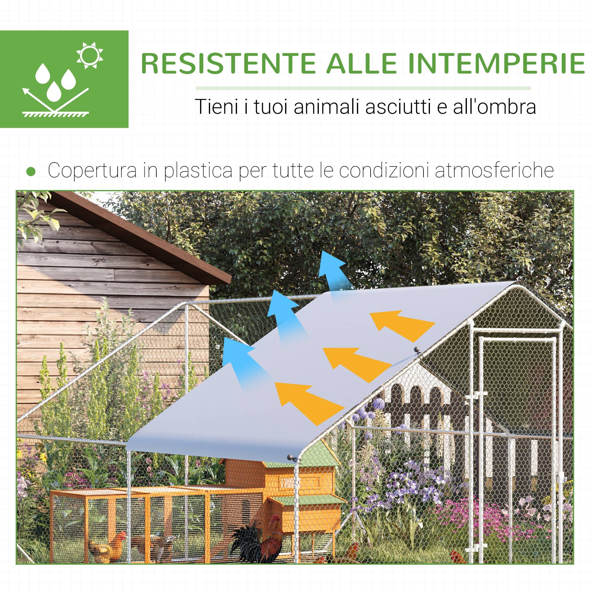 Poulailler de jardin avec structure galvanisée, bâche imperméable et grillage hexagonal, 3 x 4 x 2 m, argent - Image 6