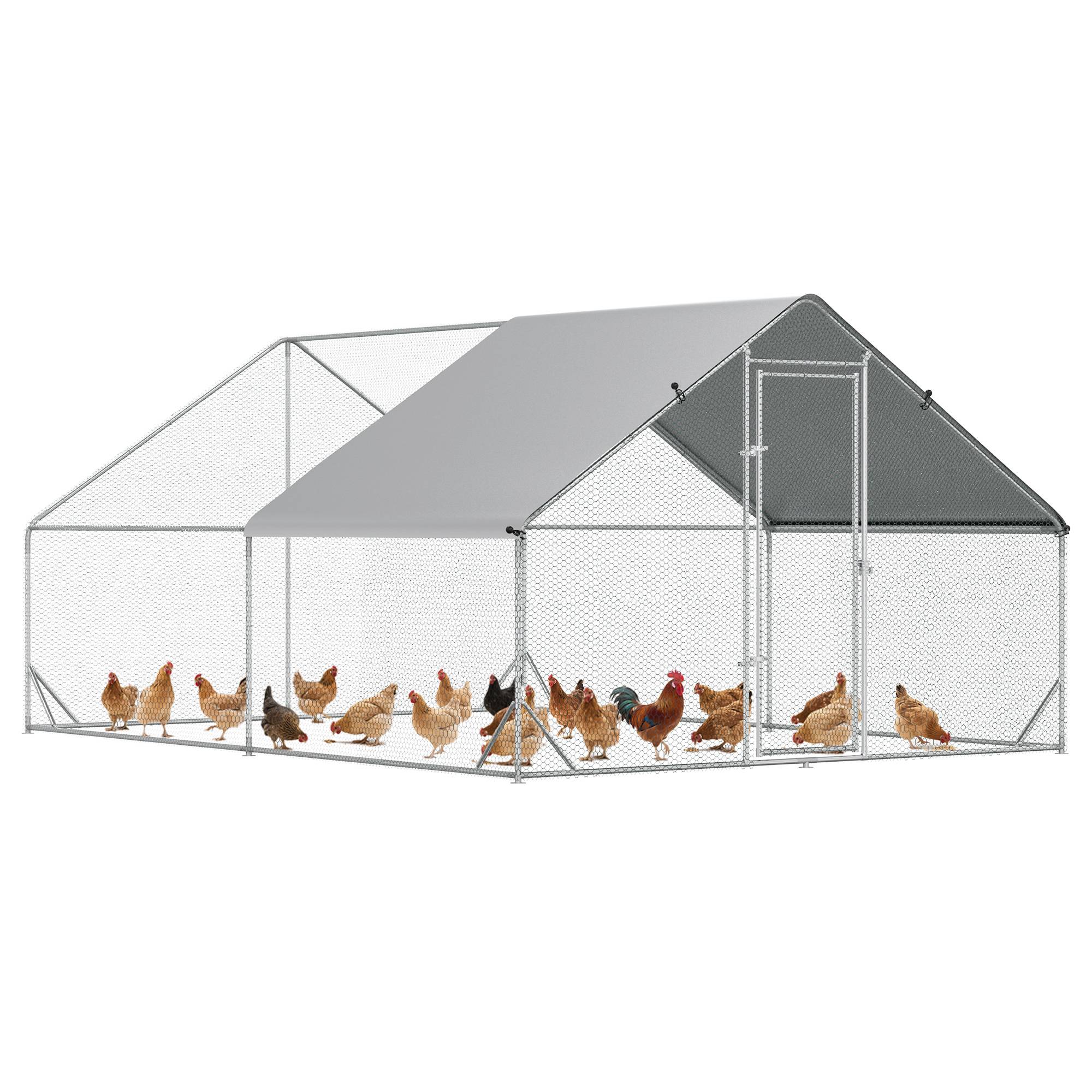 Poulailler de jardin avec structure galvanisée, bâche imperméable et grillage hexagonal, 3 x 4 x 2 m, argent - Image 1