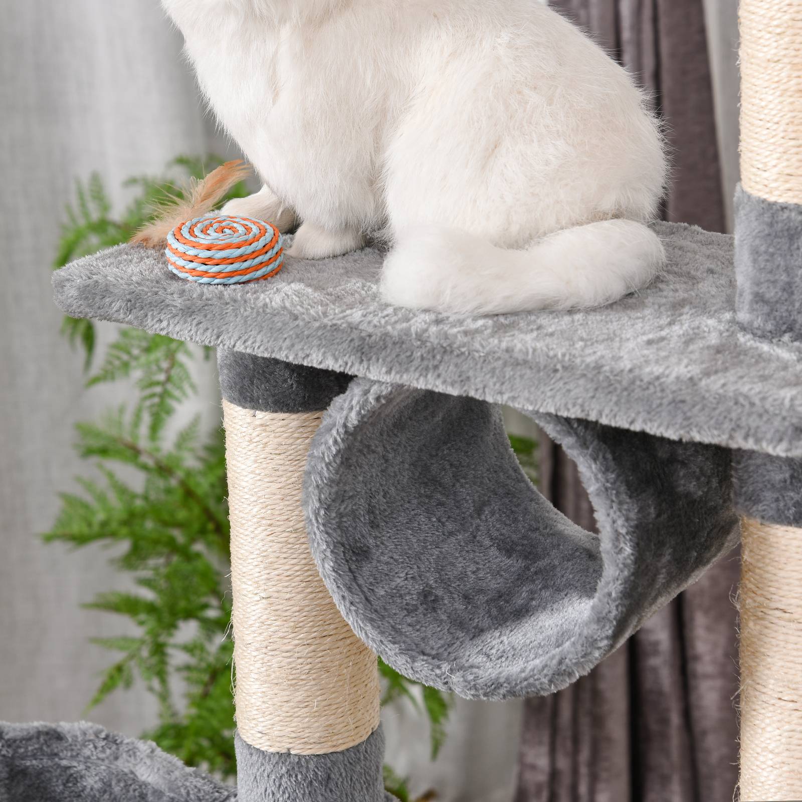Arbre à chat avec couchage, hamac et poteaux en sisal, gris - Image 10