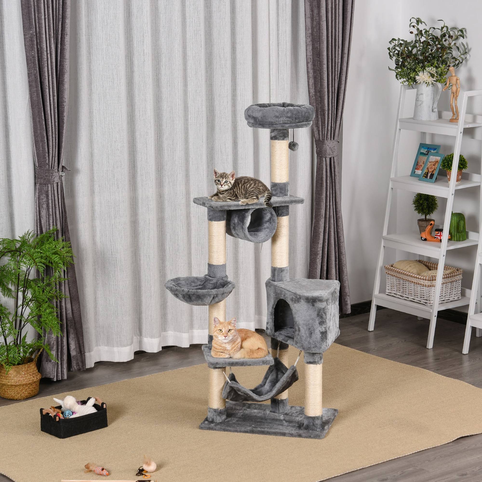 Arbre à chat avec couchage, hamac et poteaux en sisal, gris - Image 3
