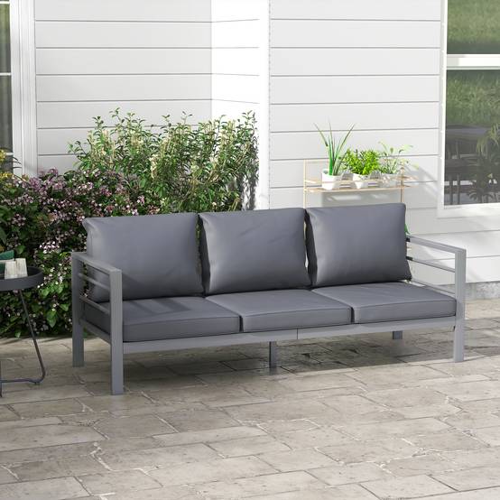 Canapé de jardin 3 places aluminium gris 185 x 66 x 64 cm - PANGIVO - Image 4