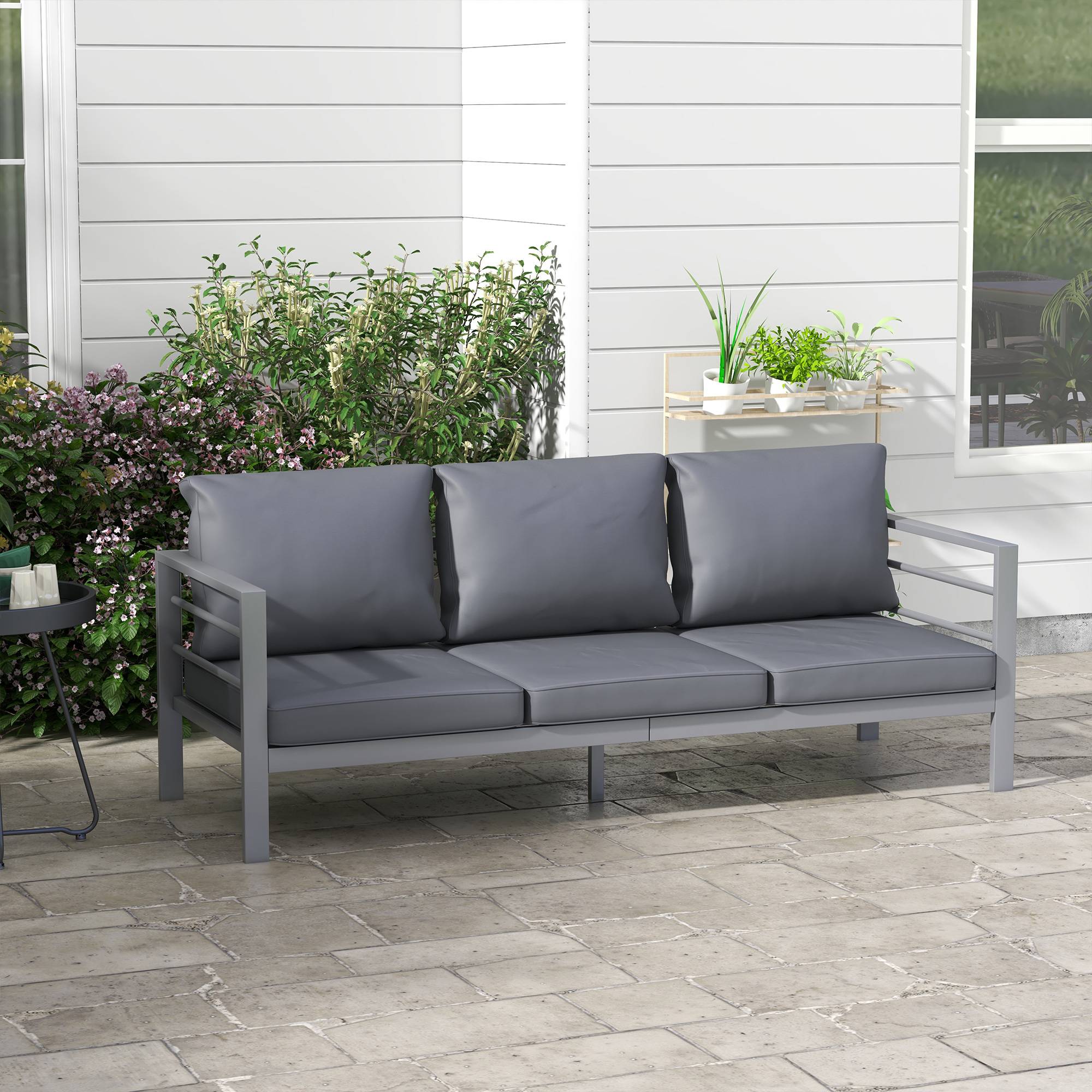 Canapé de jardin 3 places aluminium gris 185 x 66 x 64 cm - PANGIVO - Image 4