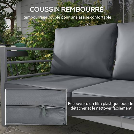 Canapé de jardin 3 places aluminium gris 185 x 66 x 64 cm - PANGIVO - Image 7