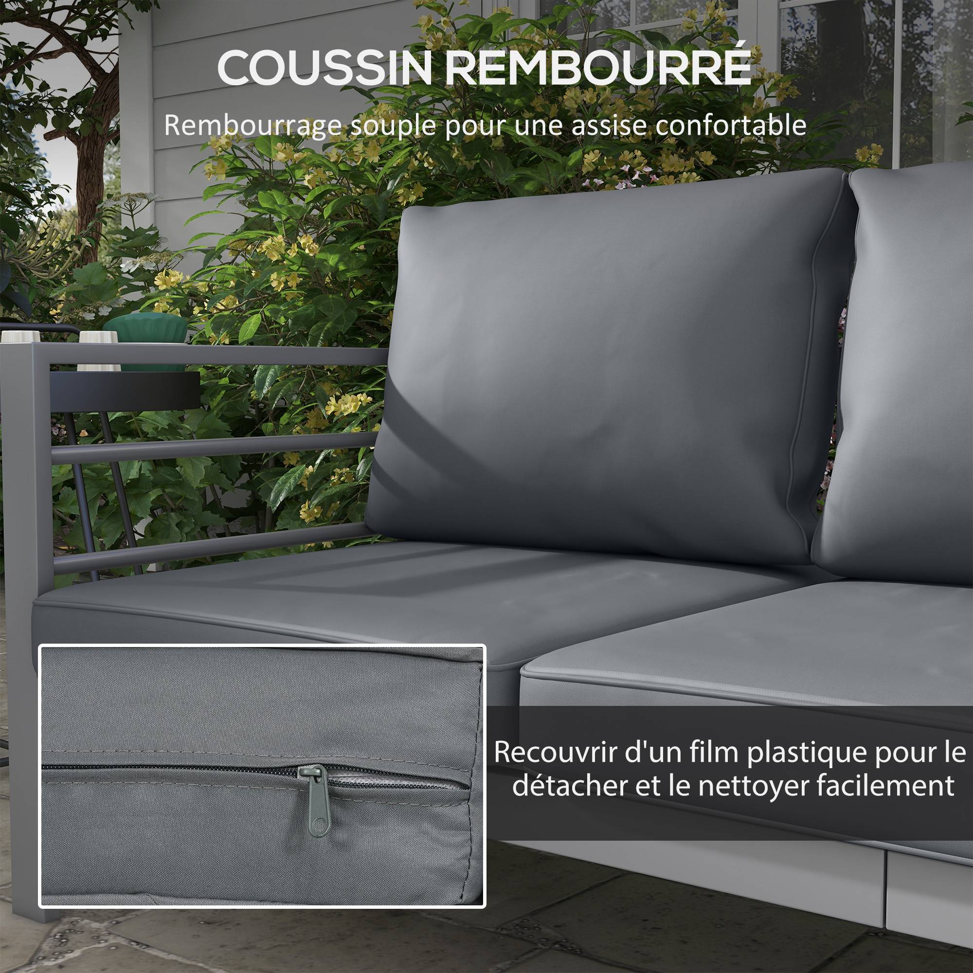 Canapé de jardin 3 places aluminium gris 185 x 66 x 64 cm - PANGIVO - Image 7