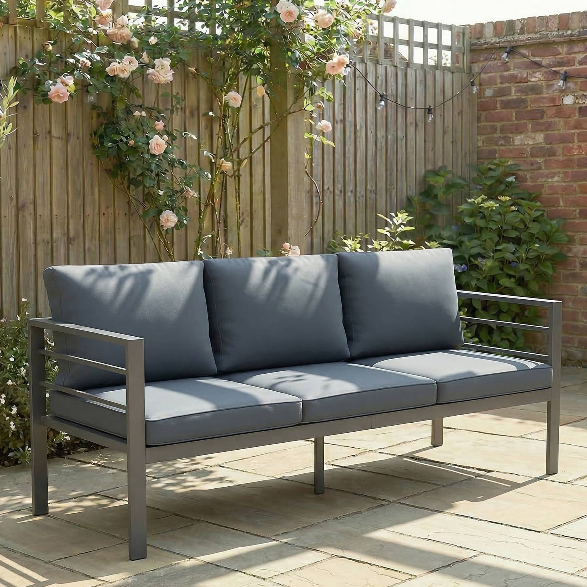 Canapé de jardin 3 places aluminium gris 185 x 66 x 64 cm - PANGIVO - Image 3