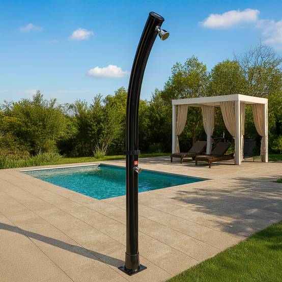 Douche solaire exterieure en PVC noir reservoir 18L hauteur 211 cm - Image 1