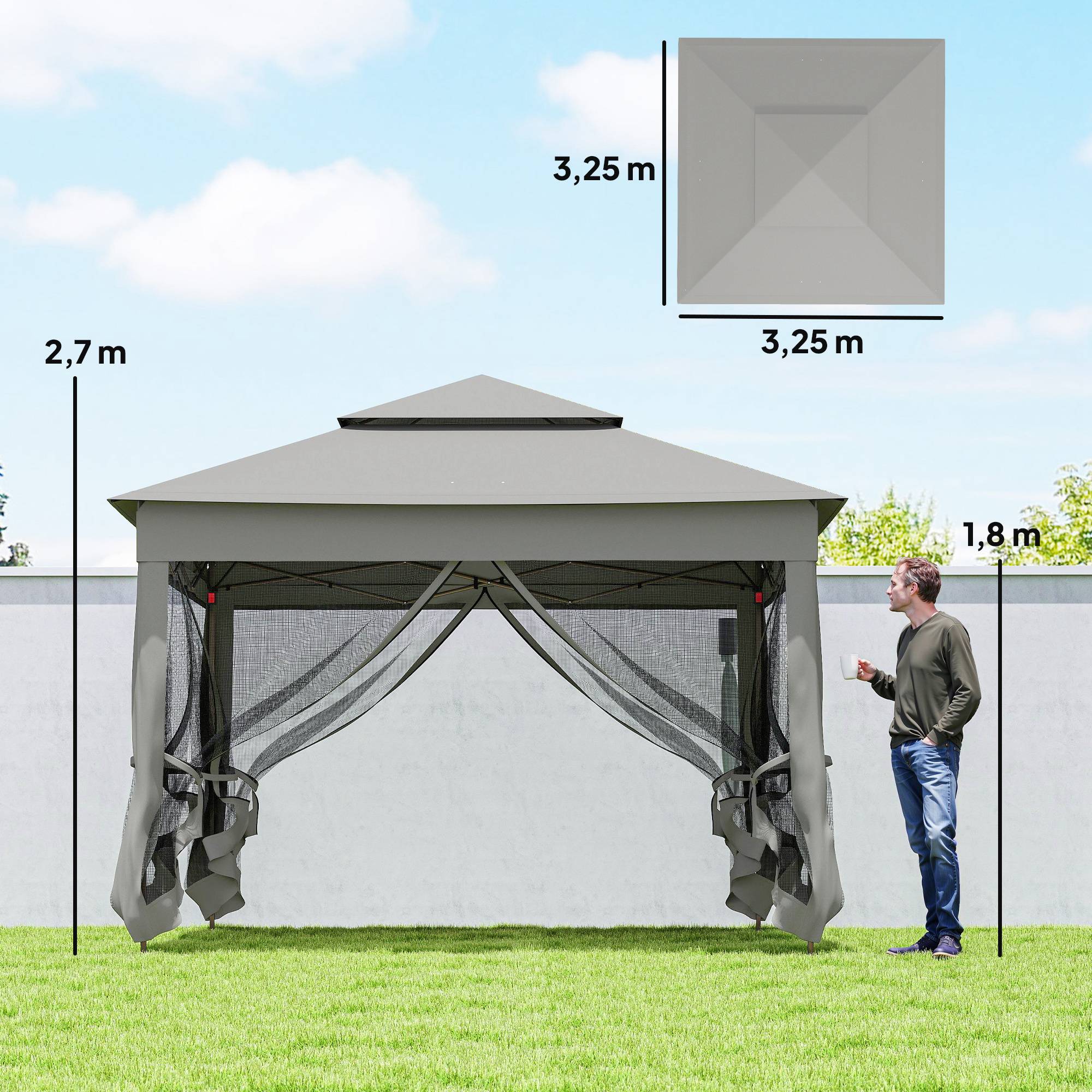 Tonnelle Barnum de Jardin Pop-up Pliant Acier Polyester imperméabilisé Anti UV moustiquaires + Sac de Transport - Image 5