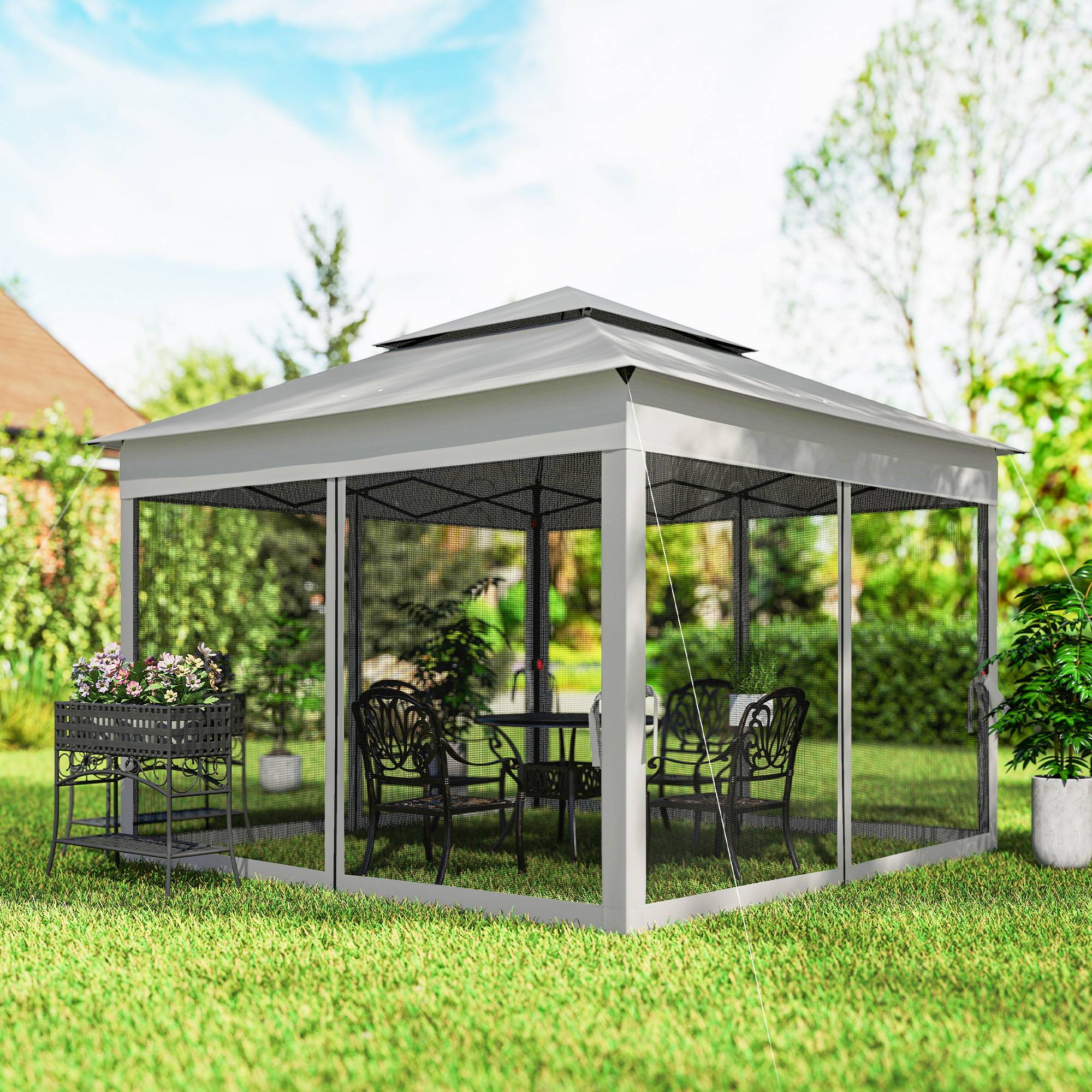 Tonnelle Barnum de Jardin Pop-up Pliant Acier Polyester imperméabilisé Anti UV moustiquaires + Sac de Transport - Image 4