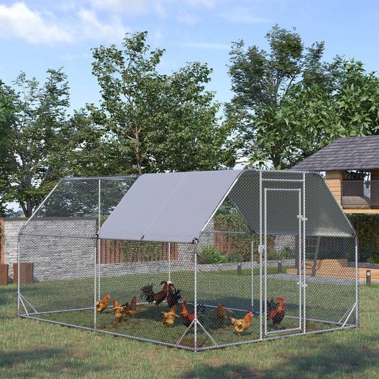 Poulailler extérieur, enclos pour poules, porte verrouillable, pour 10 à 12 poules, 280 cm x 380 cm x 195 cm, gris - Image 4