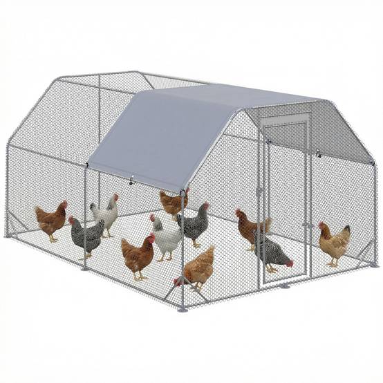 Poulailler extérieur, enclos pour poules, porte verrouillable, pour 10 à 12 poules, 280 cm x 380 cm x 195 cm, gris - Image 1