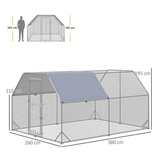 Poulailler extérieur, enclos pour poules, porte verrouillable, pour 10 à 12 poules, 280 cm x 380 cm x 195 cm, gris - Image 5