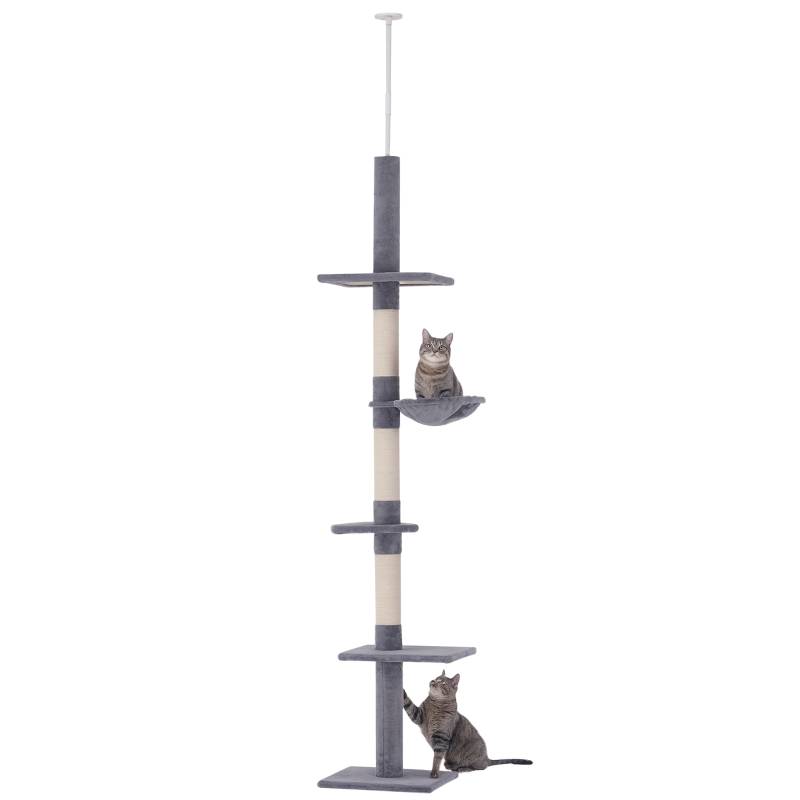 Arbre à Chat Plafond Réglable Sisal Peluche Griffoir 40x34x230-260cm Gris - ComfortXL Pet Living - Image 2