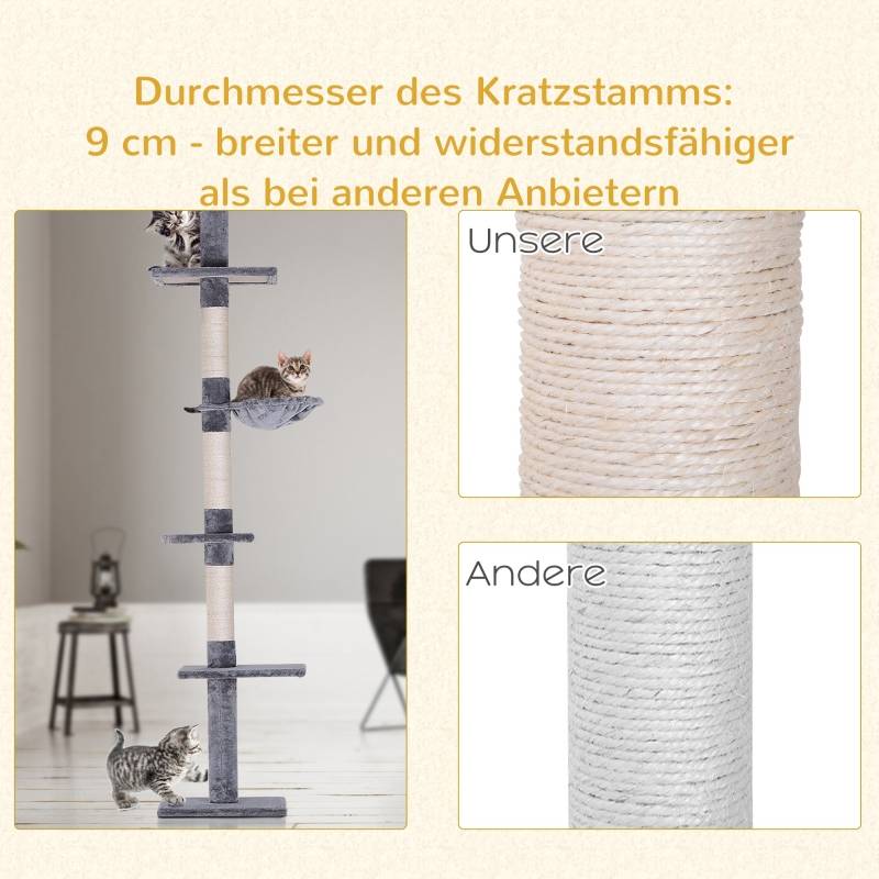 Arbre à Chat Plafond Réglable Sisal Peluche Griffoir 40x34x230-260cm Gris - ComfortXL Pet Living - Image 8