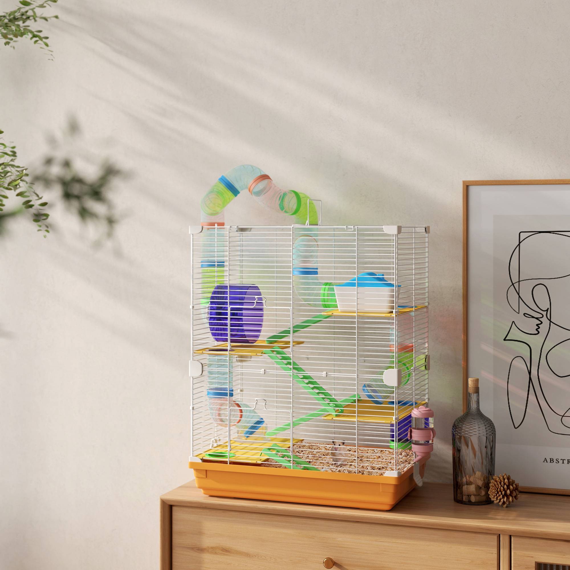 Cage hamster souris Métal et PP 5 niveaux avec tunnels de jeu 46x30x58cm Orange - ComfortXL Outdoor Living - Image 4