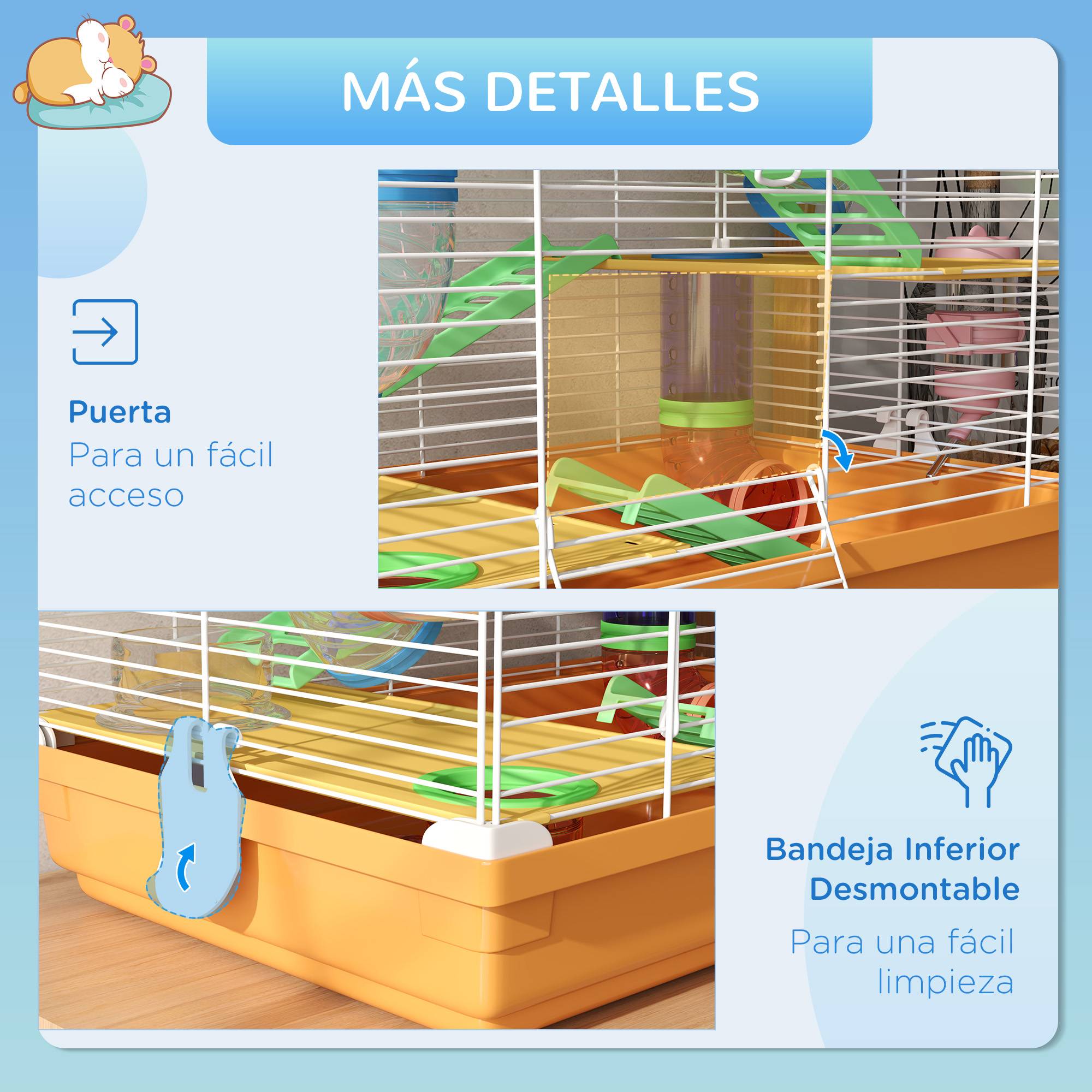 Cage hamster souris Métal et PP 5 niveaux avec tunnels de jeu 46x30x58cm Orange - ComfortXL Outdoor Living - Image 9