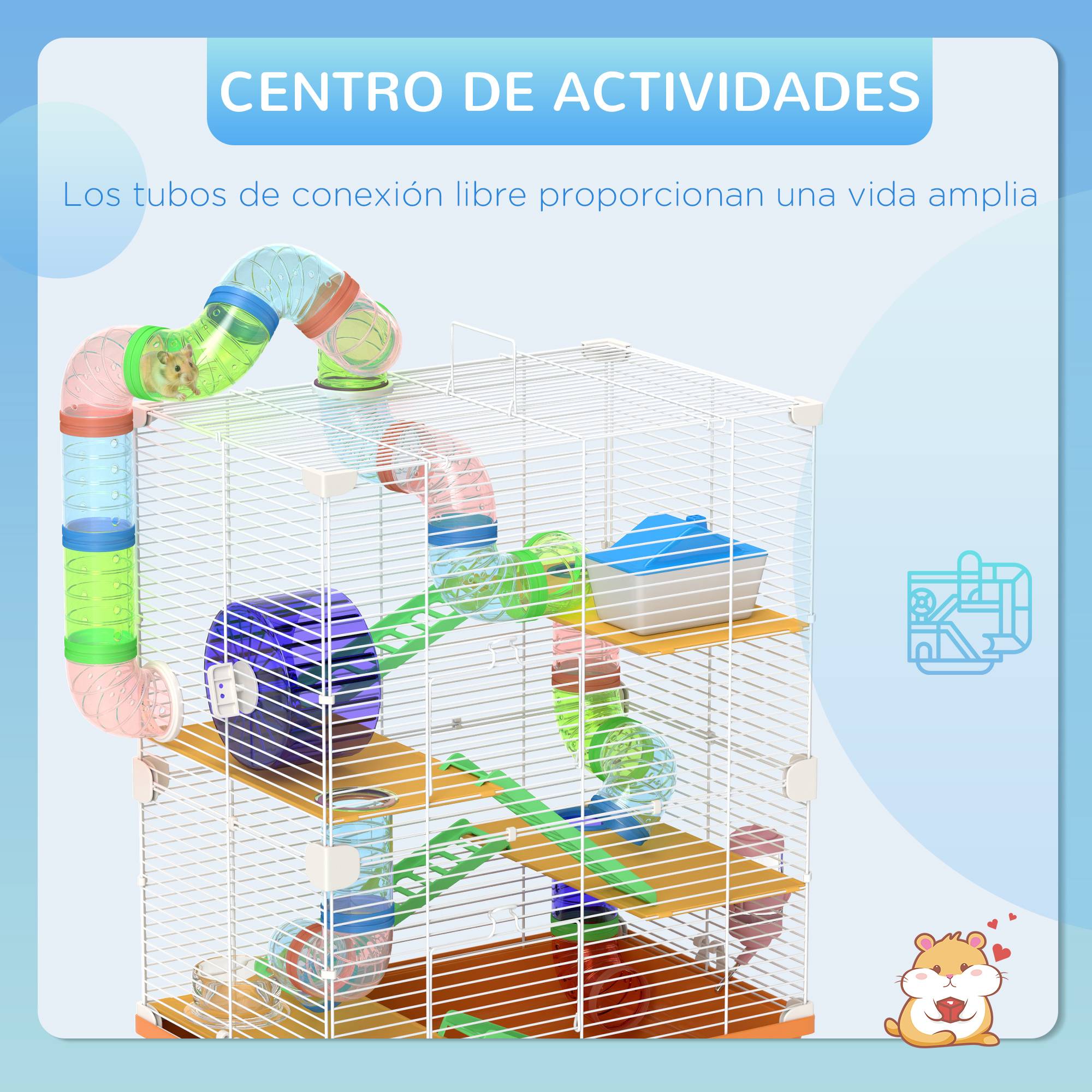 Cage hamster souris Métal et PP 5 niveaux avec tunnels de jeu 46x30x58cm Orange - ComfortXL Outdoor Living - Image 6