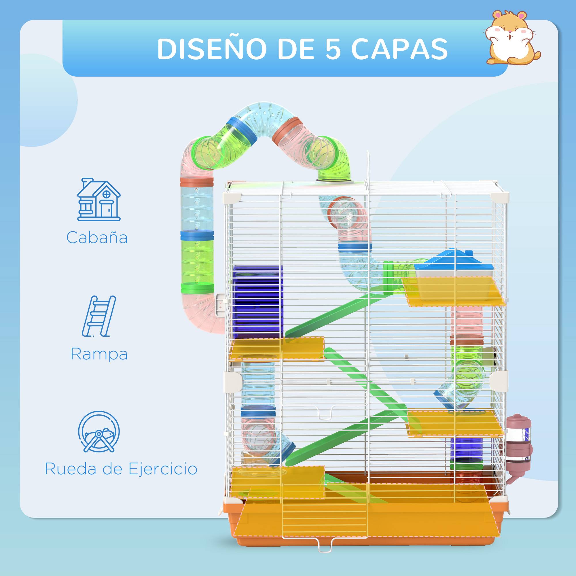 Cage hamster souris Métal et PP 5 niveaux avec tunnels de jeu 46x30x58cm Orange - ComfortXL Outdoor Living - Image 8